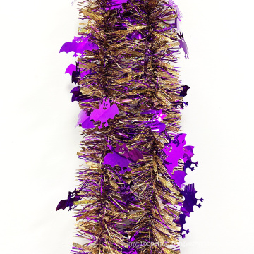 PET laser tinsel garland for Halloween ornaments with the shape of bat